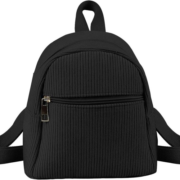 Handbags - Corduroy Mini Backpack Womens Small Travel Shopping Purse Black